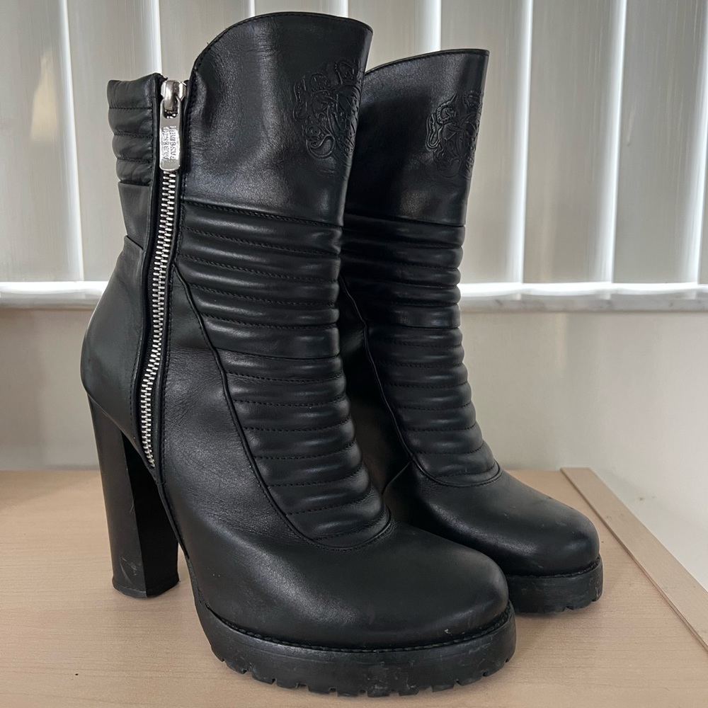 Black Leather Moto Women's High Heel Boots Alberto Fasciani Goth Sexy